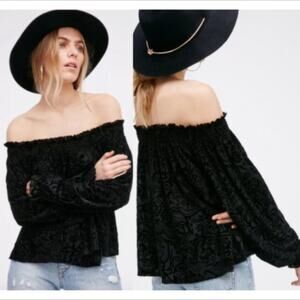 Free People A Little Twist Black Velvet Blouse
